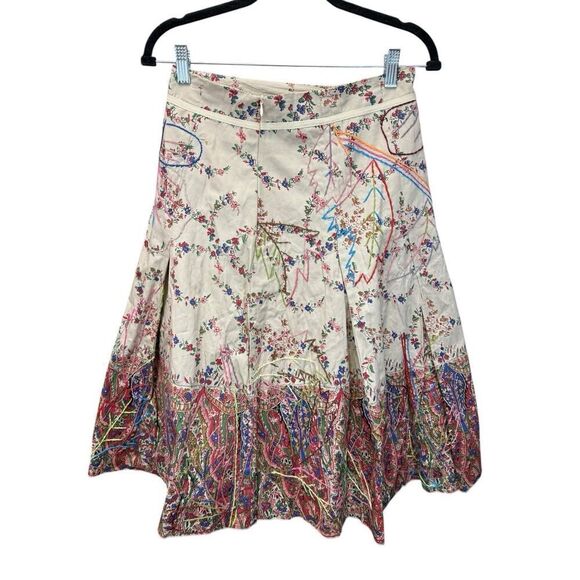 Ariella Boho Floral Embroidered Cotton Skirt High Waisted A line Size S - Picture 9 of 16